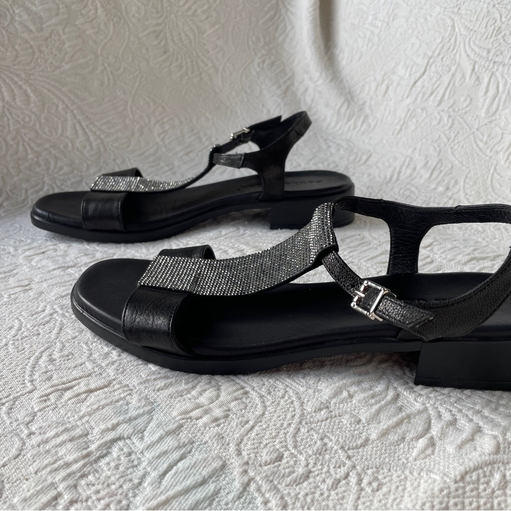 Black Leather Sandals with Silver Accents - Picture 2 of 4